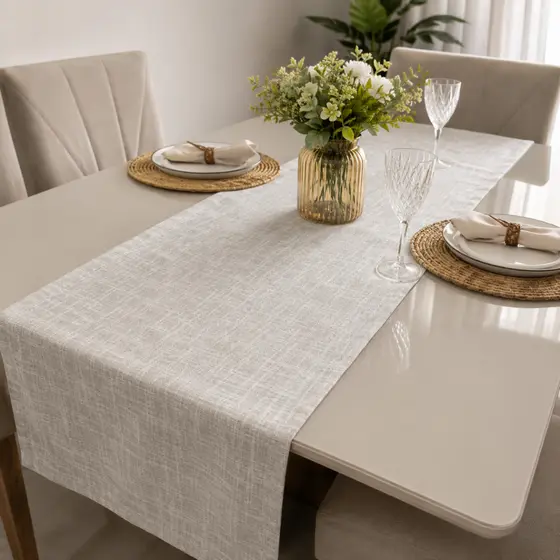 CAMINHO DE MESA DECORAÇÃO E LUXO LINHO SINTETICO BAINHA LARGA 4, 6 LUGARES BAINHA LARGA
