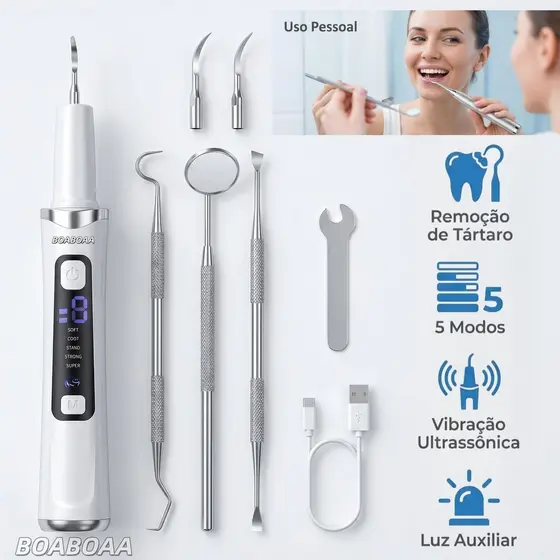 Kit Limpador Dental Ultrassônico Elétrico com Tela LED | Remove Tártaros em Humanos e Pets