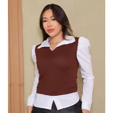 Blusa Social com Sobreposição Falsa