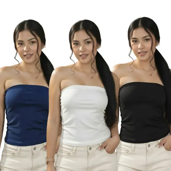 Kit 3 Tube Top Feminino Tomara Que Caia Suplex Forro Duplo Básico Blusa Feminina Estilosa