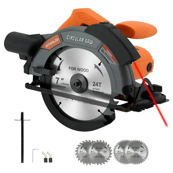 Serra Circular Elétrica 1650w 185mmCom Guia Laser e Saída de Exaustão Aitoolzo Laranja