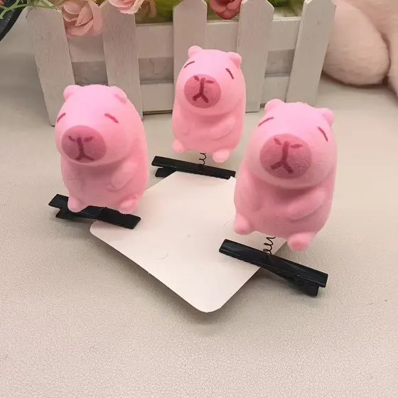 Presilha de Cabelo Capivara Rosa, Ferramenta Mágica para Crianças, Presilha de Mola 3D Fofa para Penteados Adoráveis 9TV