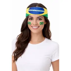 Kit torcida Brasil Faixa bandana de tecido com ELÁSTICO+ par de adesivos para rosto