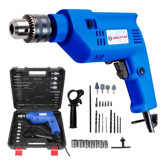 Furadeira Parafusadeira Impacto Holtter 750w Com Maleta Reversível Azul 110v