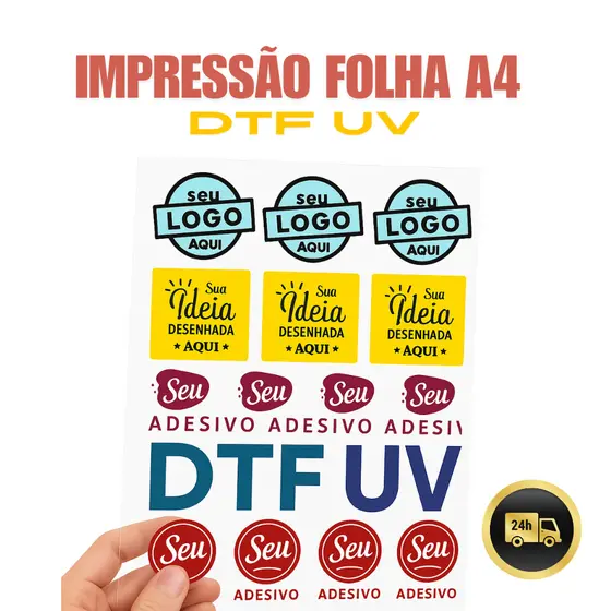 Folha DTF UV com Sua Arte Impressão Personalizada A4 28CM X 21CM Qualidade Premium