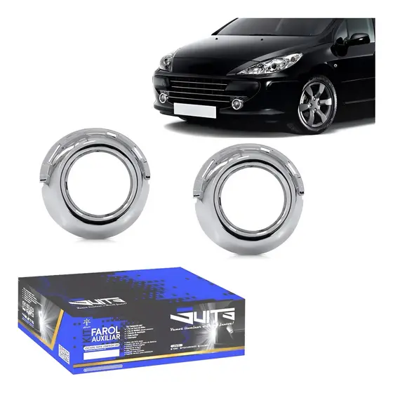 Grade Aro Moldura Cromada Milha Peugeot 307 2007 Á 2012 Par