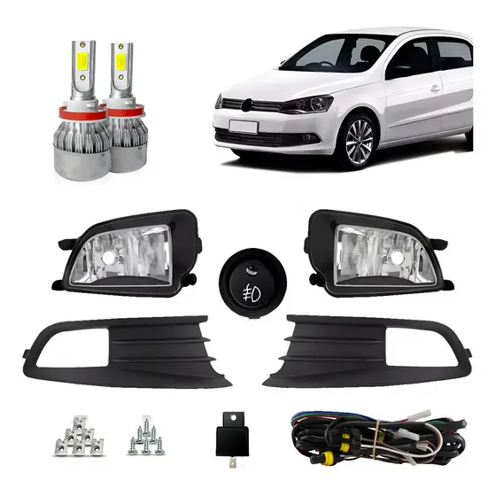 Kit Farol Milha Gol G6 13/16 Moldura Botão Tic Tac Super Led