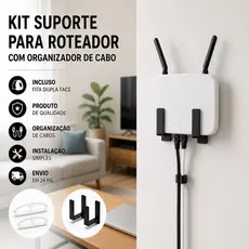 KIT Suporte para Roteador e Modem de Parede Sem Furo com Fita Universal Organizador WiFi Adesivo