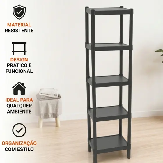 Prateleira Organizadora 5 Andares Preta Multiuso Moderna e Versátil | Banheiro, Cozinha, Quarto, Lavanderia