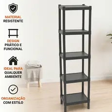 Prateleira Organizadora 5 Andares Estante Multiuso Preta Banheiro Cozinha Quarto