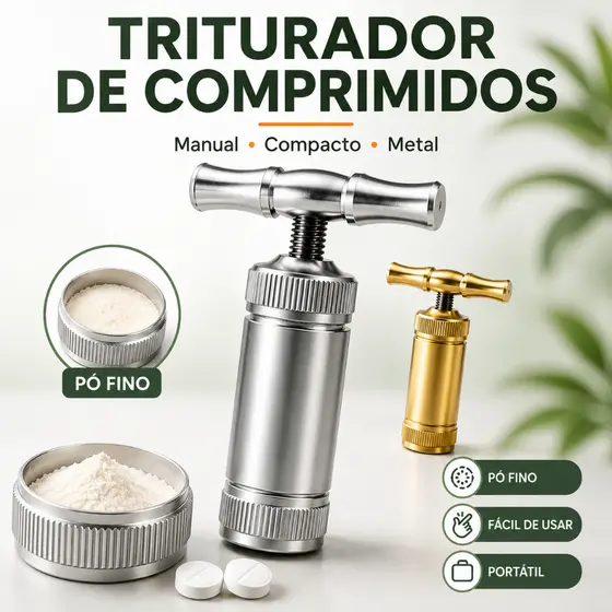 Triturador de Comprimidos em Liga de Alumínio Portátil Moedor de Pó Manual Tipo T Compacto Resistente