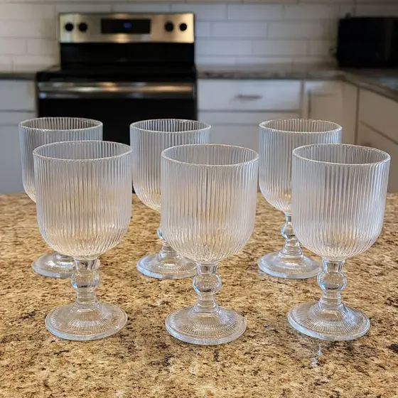 Taças Caneladas Conjunto Taças de Suco Agua 390ml Grande Vidro Fume Taça Cozinha Casa Duhome