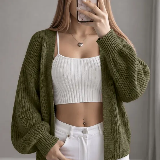 Cardigan Feminino Tricot Inverno Frio Mangas Bufantes Elegante Casual Básico Blusa Casaco