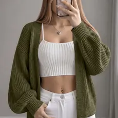 Cardigan Feminino Tricot Inverno Frio Mangas Bufantes Elegante Casual Básico Blusa Casaco
