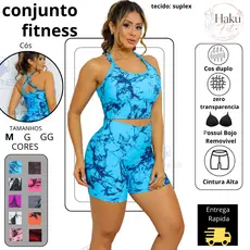 Conjunto Fitness Feminino Top Trançado + Short Cintura Alta e zero transparencia