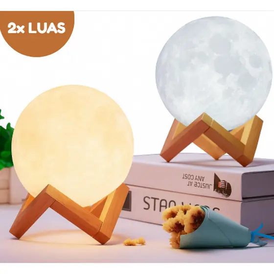 Kit 2 Luminárias Lua Cheia 3D Decorativas com Alto Relevo e Iluminação Realista para Quarto e Sala
