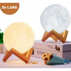 Kit 2 Luminárias Lua Cheia 3D Decorativas com Alto Relevo e Iluminação Realista para Quarto e Sala