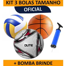 Kit Completo com 3 Bolas Oficiais (Futebol, Vôlei e Basquete) + Bomba de Ar Brinde