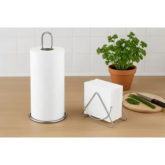 Kit Mesa Porta Papel Toalha Slim e Porta Guardanapo em Inox Aramado Design Moderno
