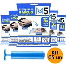 Kit 5 Saco a Vácuo Hermético 50x60cm + Bomba de Sucção Organizador para Mala de Viagem Guarda Roupa