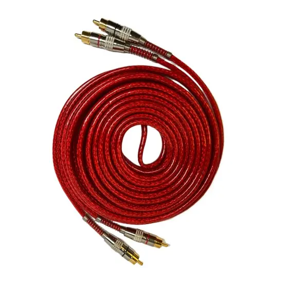 Cabo RCA 5 metros Dupla Blindagem Vermelho Plug Metal Som Automotivo Banhado Ouro Estéreo para Módulo Amplificador