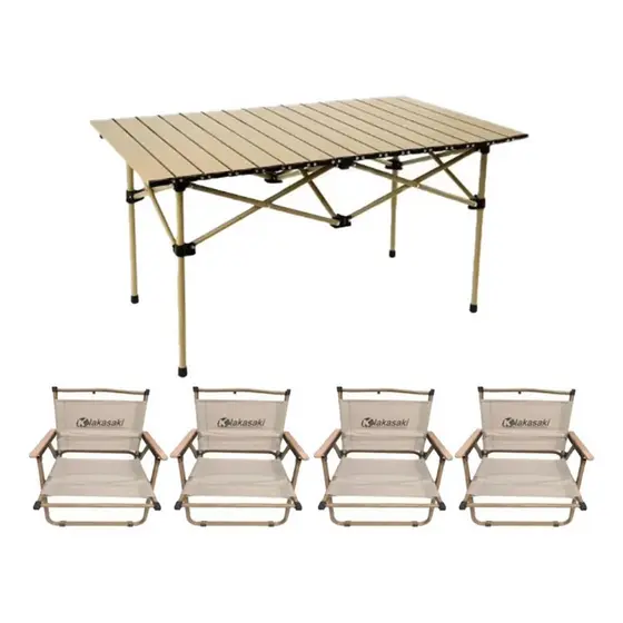 Conjunto Mesa Alumínio Tampo Camping + 04 Cadeiras E Mesa