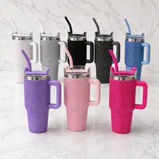 Copo Térmico 1200ml Aço Inox Strass Brilho Alça Canudo Metal Tampa Academia Viagem Escritório