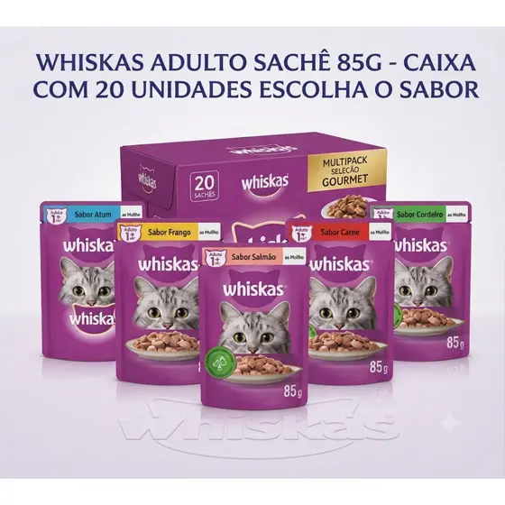 Ração Úmida Whiskas Gatos Adultos Sachê Ao Molho 85g - Caixa Com 20 Unidades - Escolha o Sabor