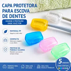 Capa Protetor para Escova de Dentes Kit com 5 Coloridas Plástico Portátil Higiene Viagem Trabalho