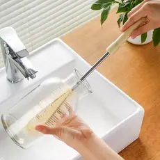 Escova de Limpeza para Mamadeira e Garrafa Liquidificador – Cabo Longo de Madeira 38CM