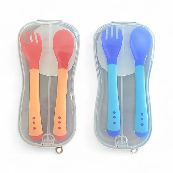 Kit Talher Infantil de Silicone com Estojo Transparente – Muda de Cor com Calor