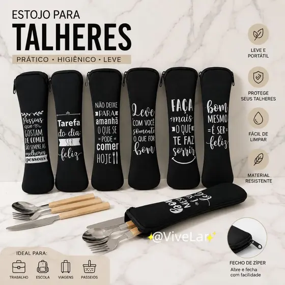 Estojo Porta Talher De Neoprene Estampado com Frase – Multiuso Portátil Leve com Zíper