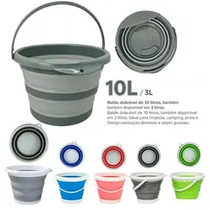 Balde Retrátil Silicone Portátil Limpeza 10L/8L/3L Multiuso Pronto Entrega