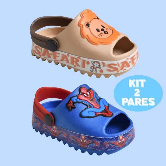 Kit 2 Babuche Infantil Menino Antiderrapante Lançamento Calce Facil Escola Dia a dia