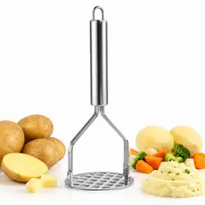 Amassador Espremedor de Batatas Legumes Manual Em INOX Premium Ergonômico Nivel Profissional