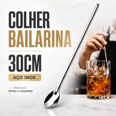 Colher Bailarina Cumprida Suco Drink Aço Inox 30cm Grande Profissional Mexer Bebida Longa