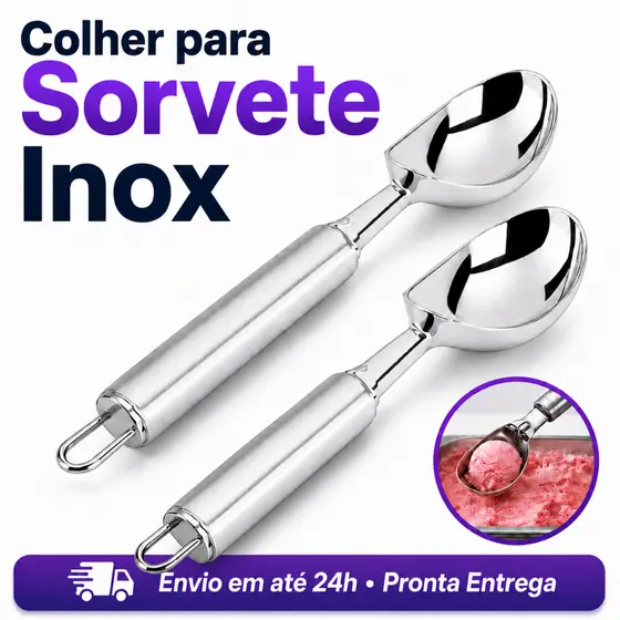 2 Colher Pegador de Sorvete Sorveteria INOX Profissional Açai Bola Concha Grande Super Resistente