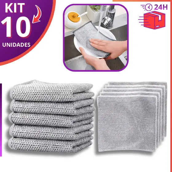 Kit Pano de Aço Limpeza Pesada Abrasivo Panela Cozinha Banheiro Box Gordura Vaso Sanitário Rejunte