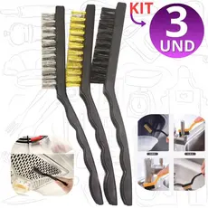 KIT Escovinha De Limpeza Aço Escovas Latão e Nylon Cozinha Banheiro Rejunte Box Pia Fogão Trilho
