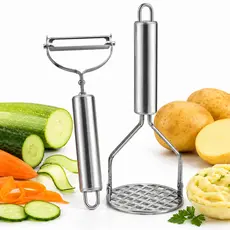 Kit Utensílios Para Cozinha Descascador de Legumes & Amassador de Batatas INOX Premium
