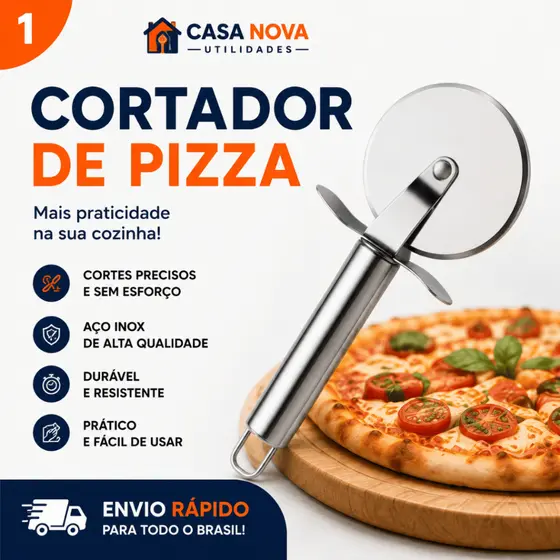 Cortador Pizza Carretilha Aço Inox Rolo Profissional Massa Fresca Cilindro Pastel Lasanha