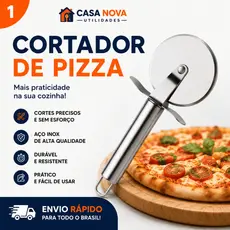 Cortador Pizza Carretilha Aço Inox Rolo Profissional Massa Fresca Cilindro Pastel Lasanha
