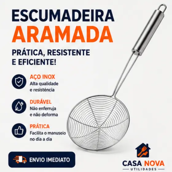 Escumadeira Profissional Grande Arame Fritura Aço Inox Pastel Churro Fritadeira Cozinha Utensilios