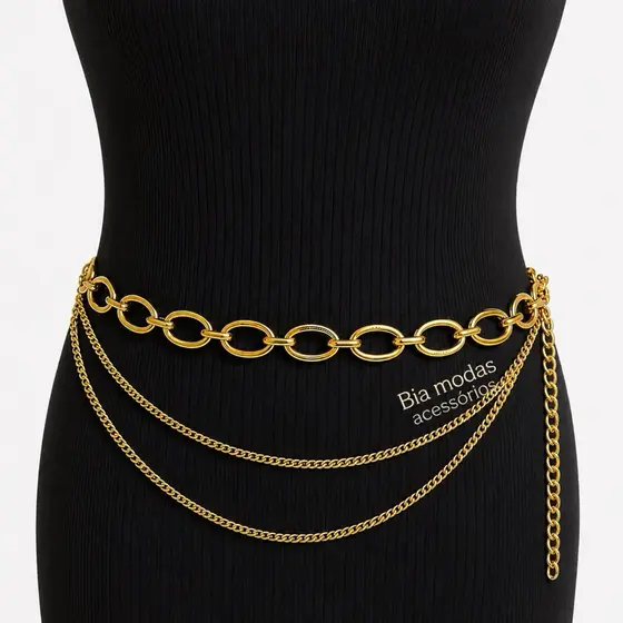 Cinto de Corrente Feminino Duplo Elegante Acessório Fashion Luxo