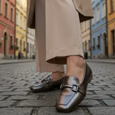 Calçado Mocassim Feminino Bico Quadrado Confortavel Enfeite ABS Casual Metal Moda Sapatilha Versatil