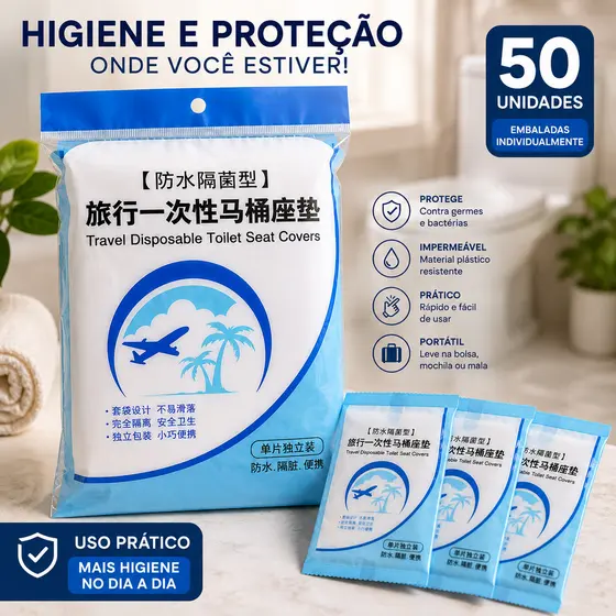 Kit 50 Protetores De Assento Sanitário Descartável Impermeável Para Banheiro Público E Viagem