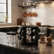 Porta Temperos Giratório 360° Com 6 Potes De Vidro 85ml