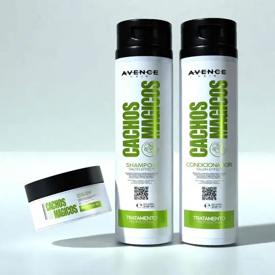 Kit Cachos Avence Hair Shampoo 280 ml Condicionador 280 ml Máscara 240 g Define Controla Frizz Com Óleo De Rícino e Coco