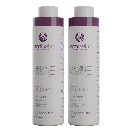 Kit Shampoo e Condicionador Remineralizante Pós Química Extrato De Algas Marinhas 1L