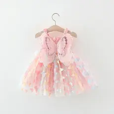 2025 Vestido borboleta para meninas bebê cor-de-rosa vestido de festa princesa 0-3 anos traje de convidada de casamento